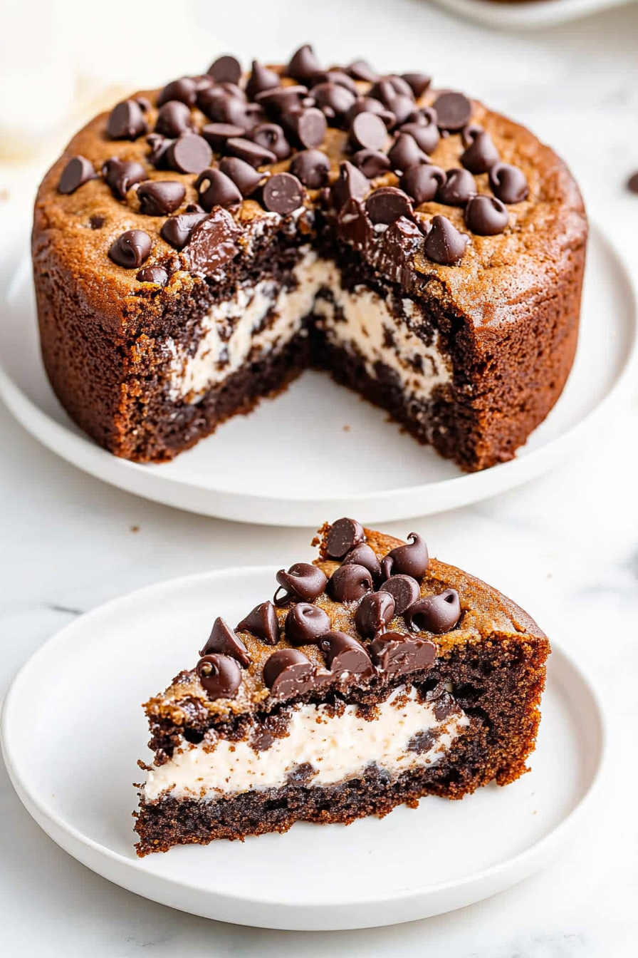 A delicious plate of Chocolate Chip Cookie Cake