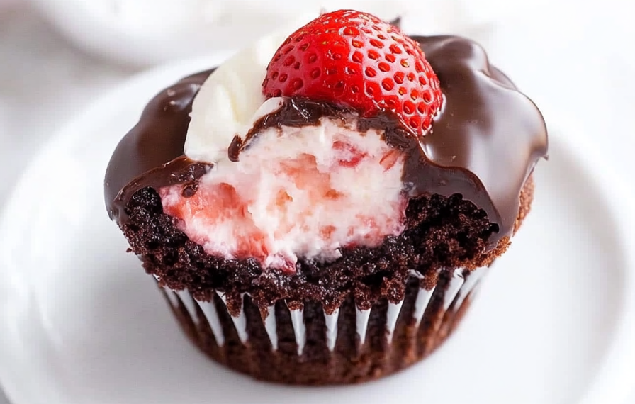 A delicious plate of Chocolate Covered Strawberry Cupcakes