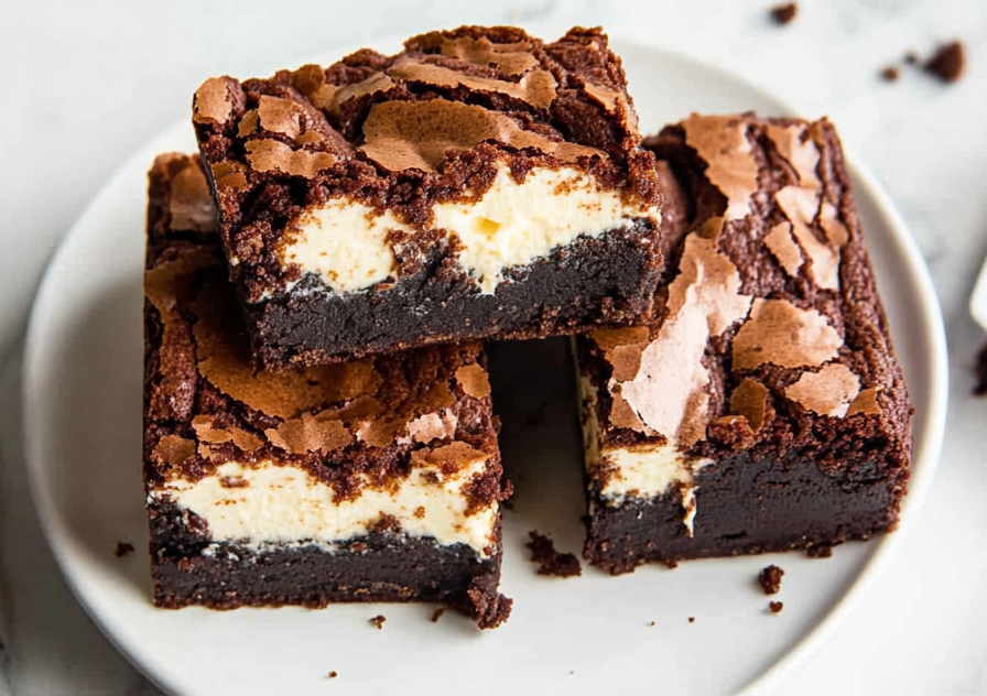 A delicious plate of Cream Cheese Brownies