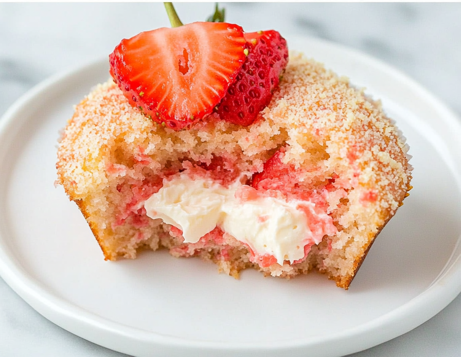 A delicious plate of Fresh Strawberry Cupcakes
