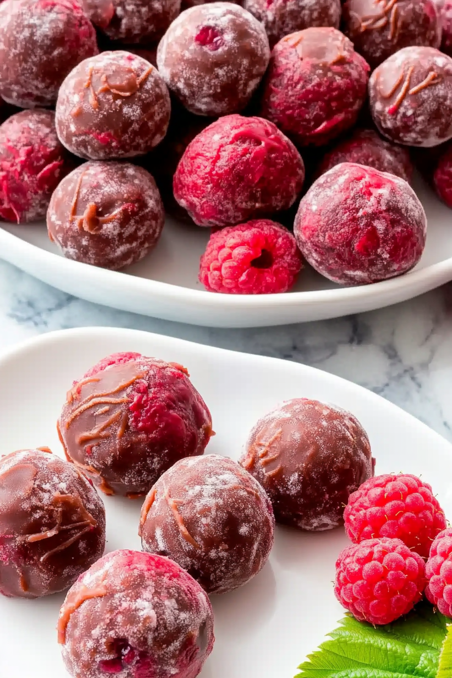 A delicious plate of Low Carb Dairy-Free Raspberry Truffles