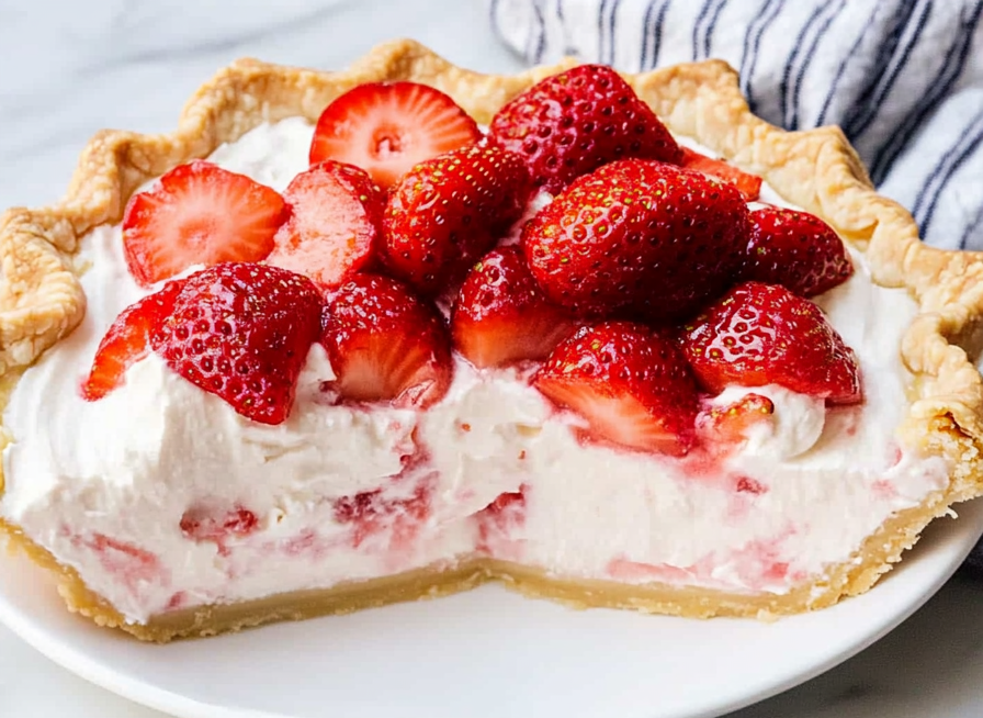 A delicious plate of Low Carb No Bake Strawberry Cream Pie