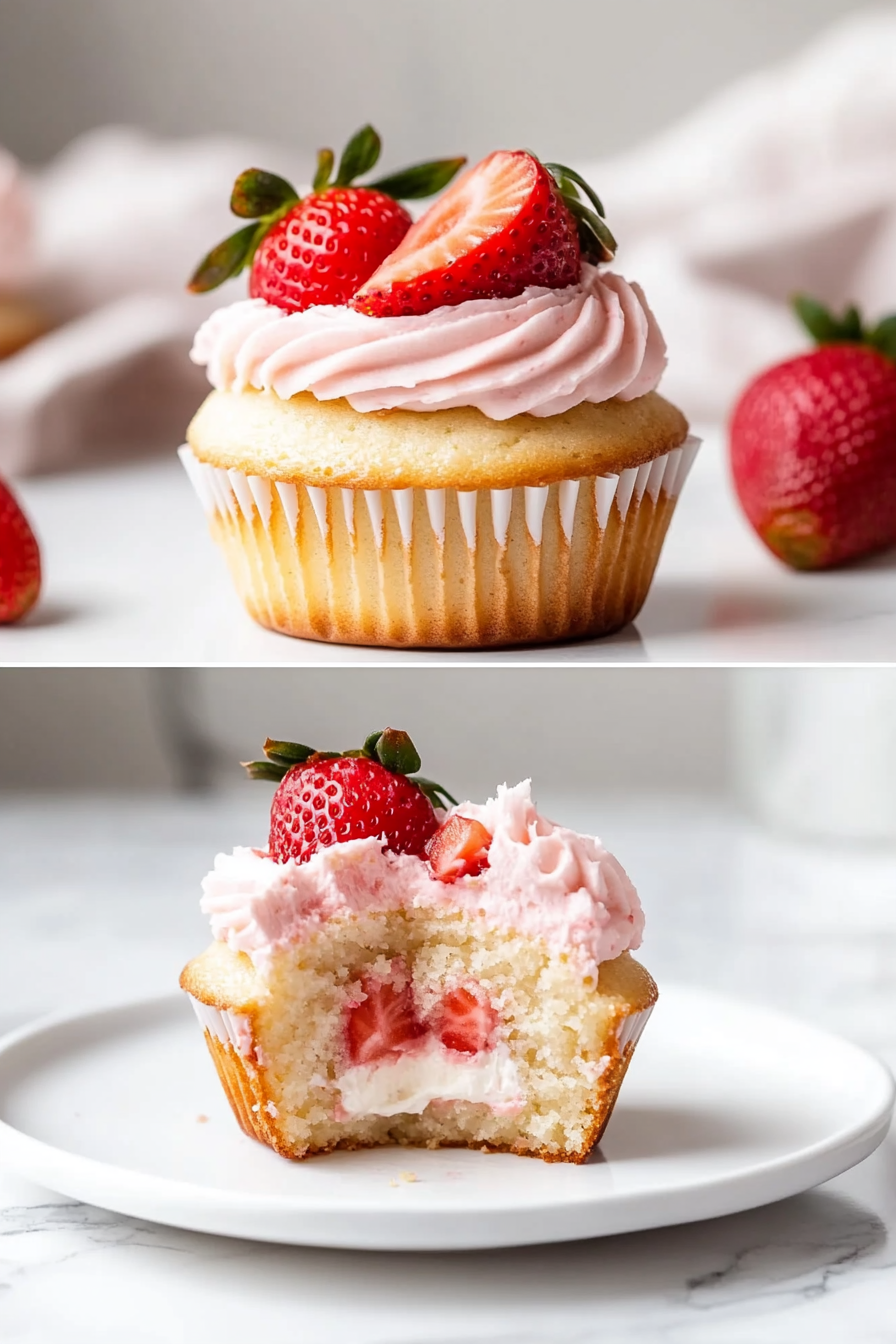 A delicious plate of Prosecco Cupcakes with Strawberry Buttercream Frosting