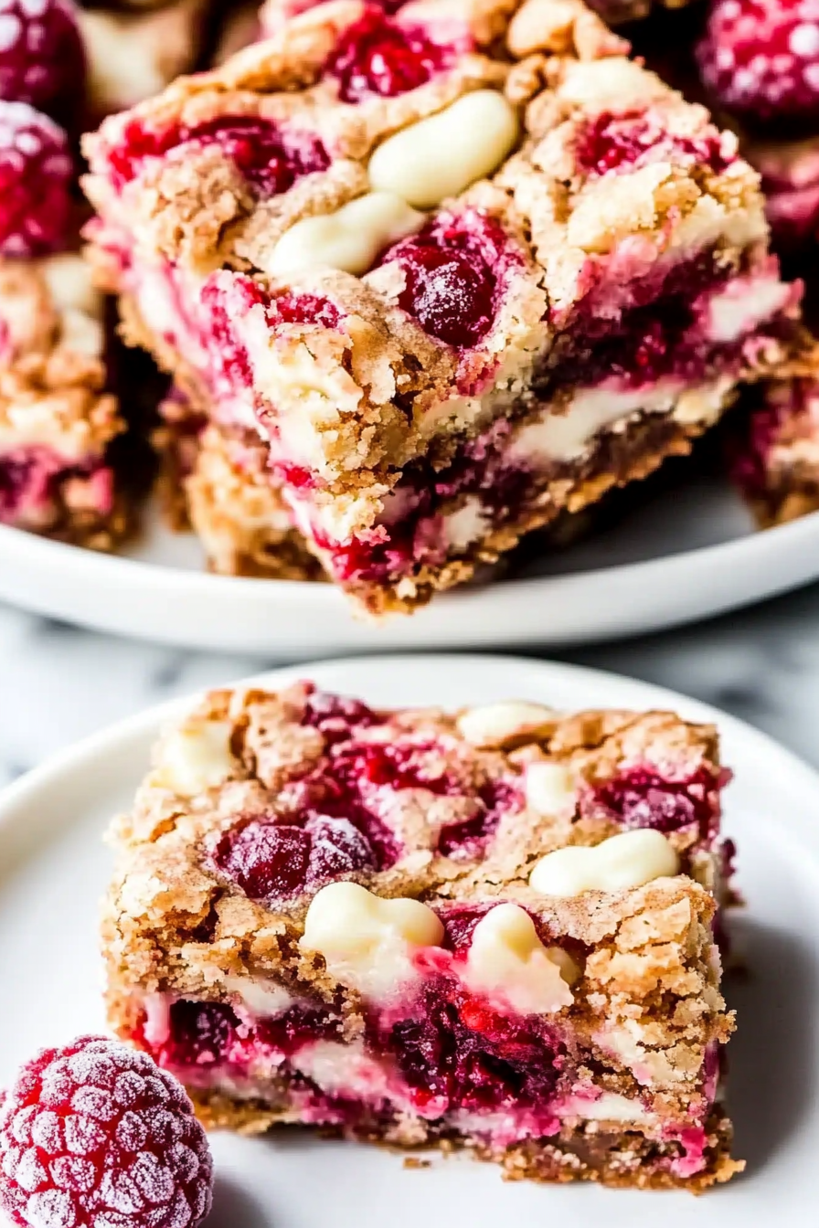A delicious plate of Raspberry White Chocolate Blondies