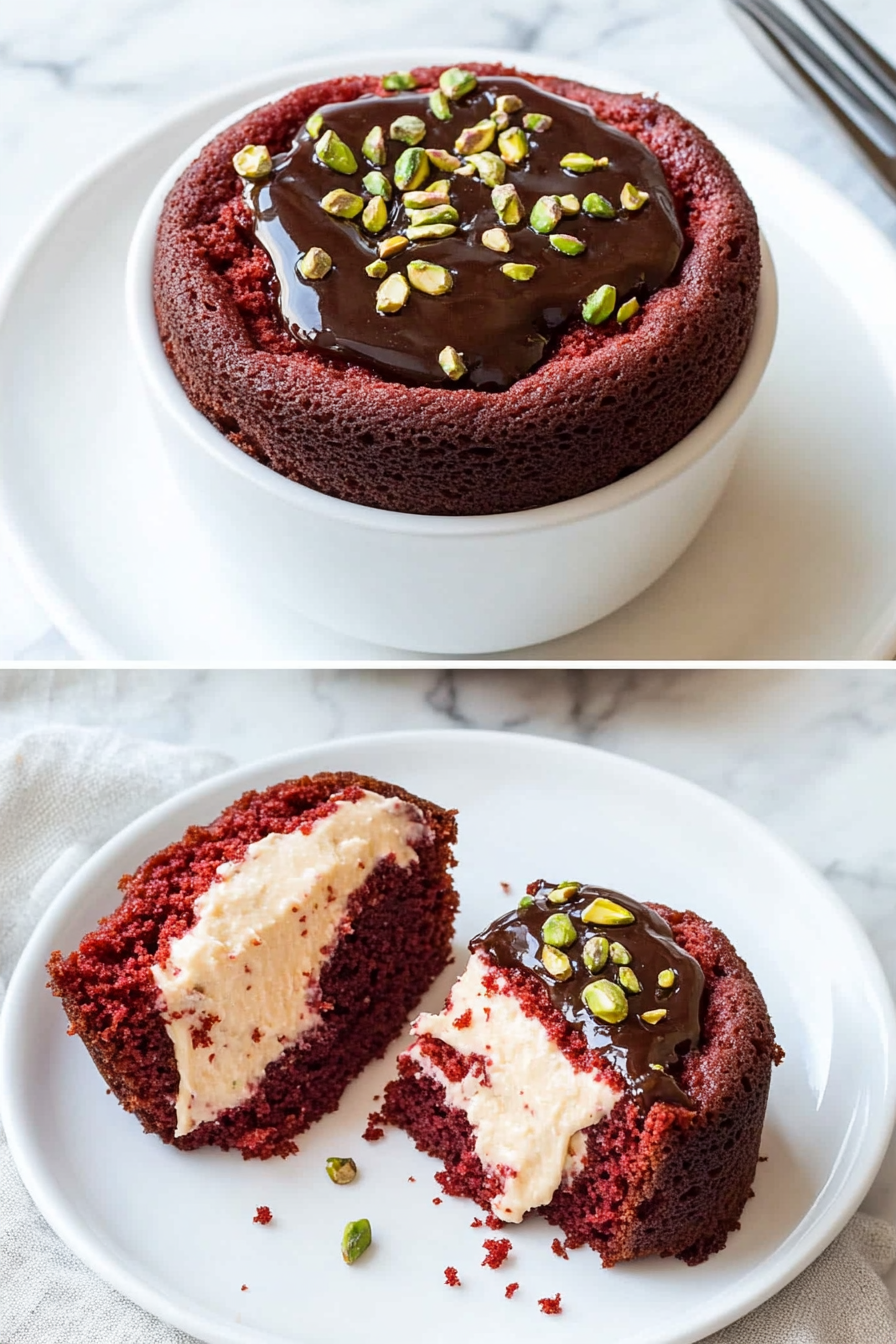 A delicious plate of Red Velvet Molten Lava Mug Cake