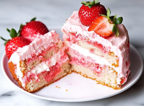 A delicious plate of Strawberry Cake Recipe – From Scratch