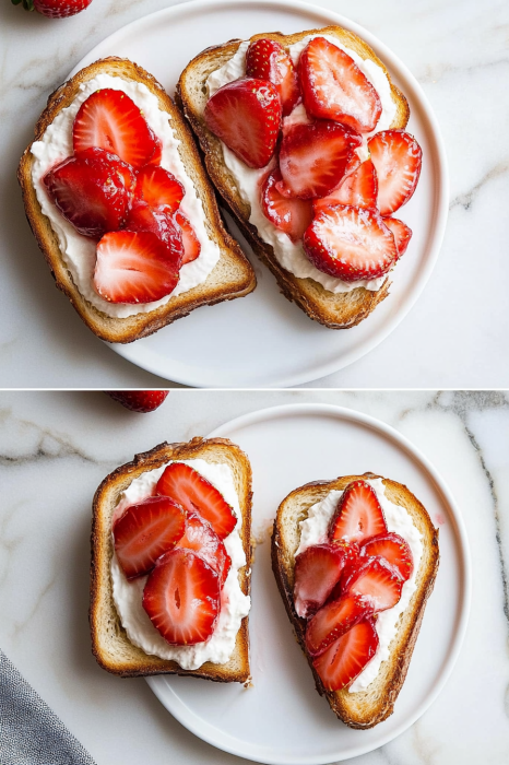 A delicious plate of Strawberry Cheesecake Toast
