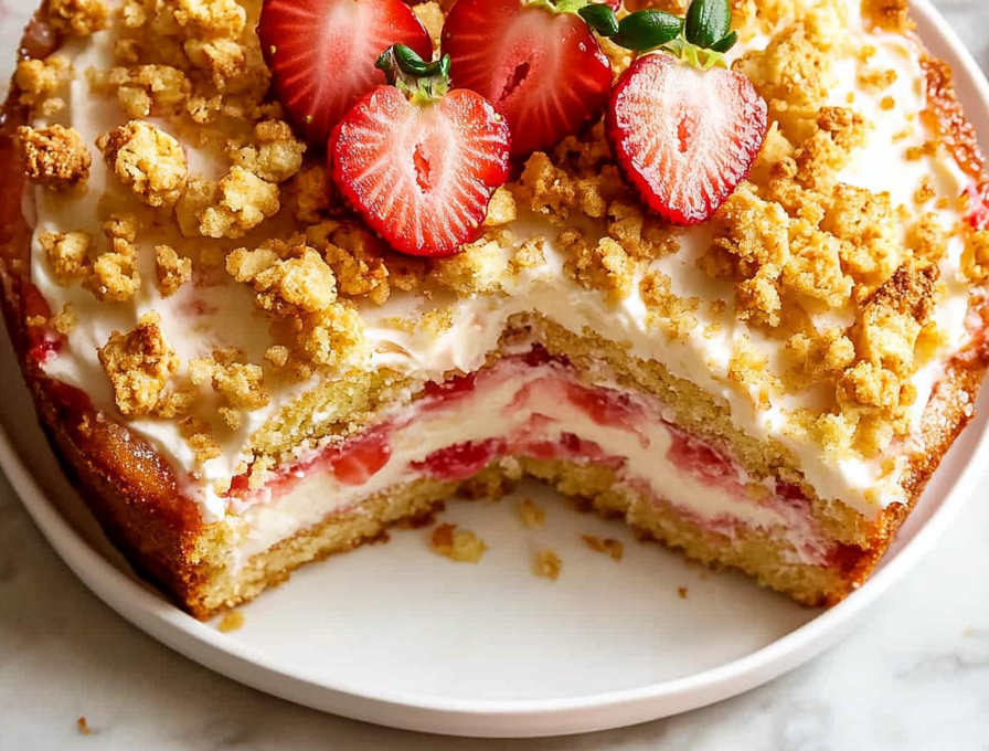 A delicious plate of Strawberry Crunch Cake Recipe