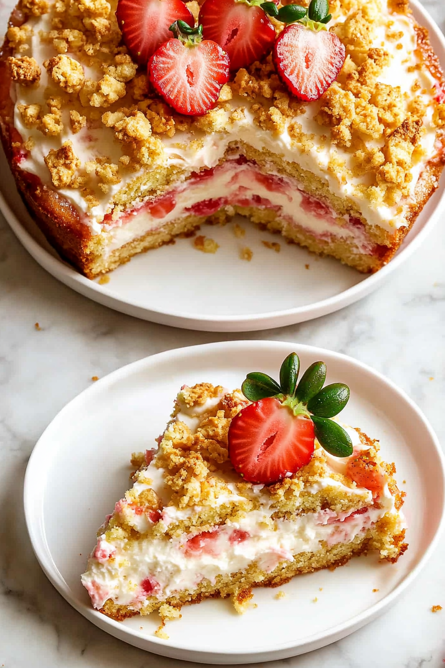 A delicious plate of Strawberry Crunch Cake Recipe