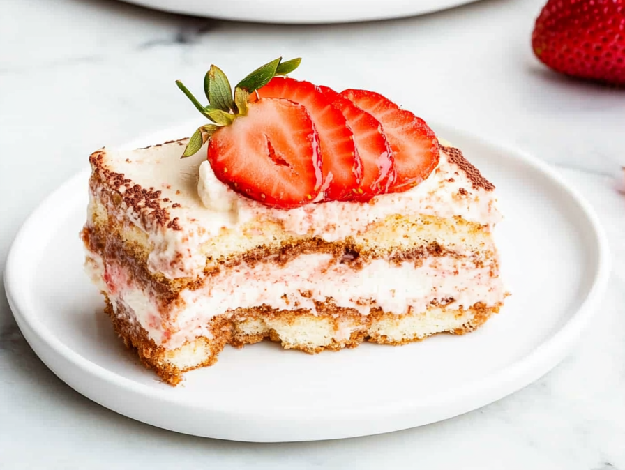A delicious plate of Strawberry Tiramisu