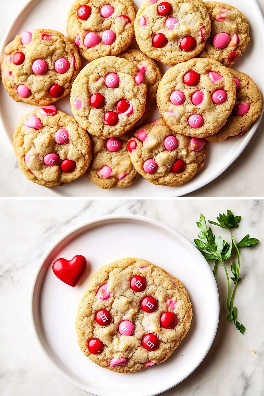 A delicious plate of Valentine’s Day M&M Cookies