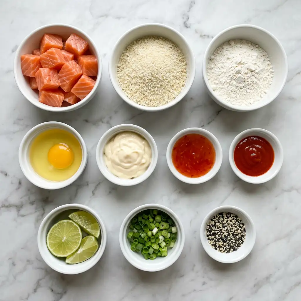 Ingredients for Crispy Bang Bang Salmon Bites