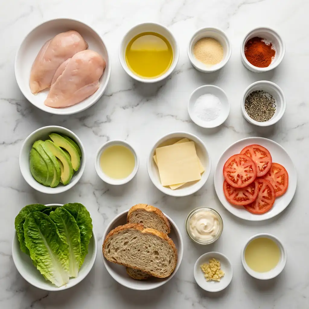 Ingredients for Loaded Chicken & Avocado Sandwich