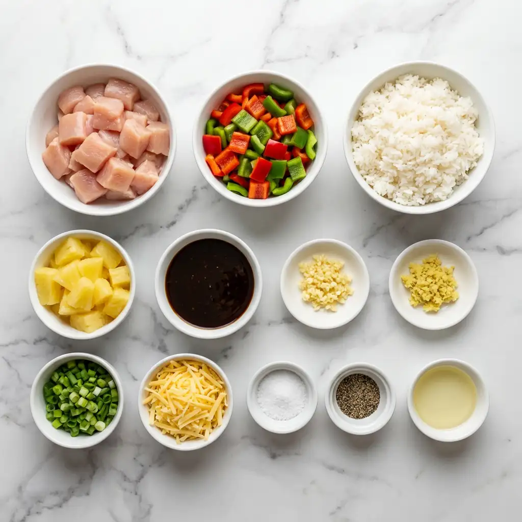 Ingredients for Teriyaki Pineapple Chicken & Rice Stuffed Peppers