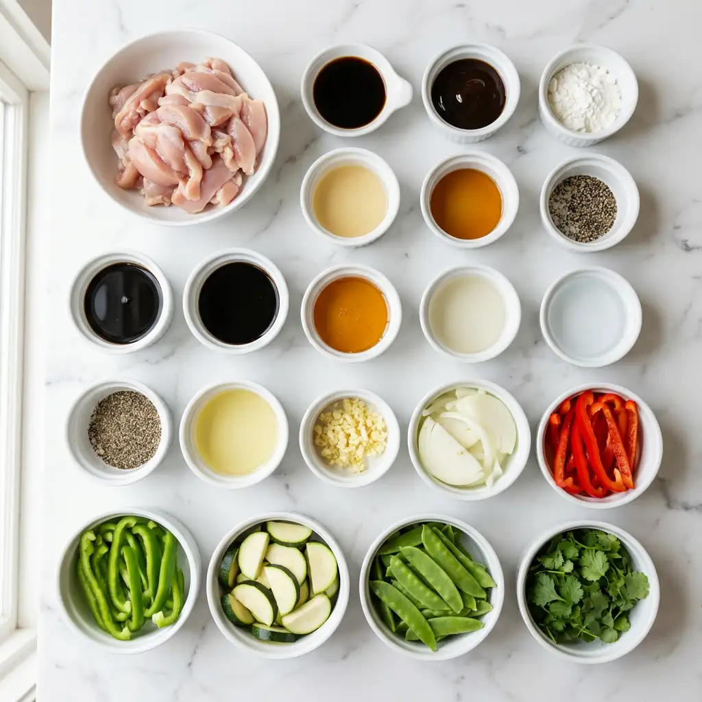 Ingredients for Sizzling Black Pepper Chicken with Crisp Veggies & Garlic Soy Glaze