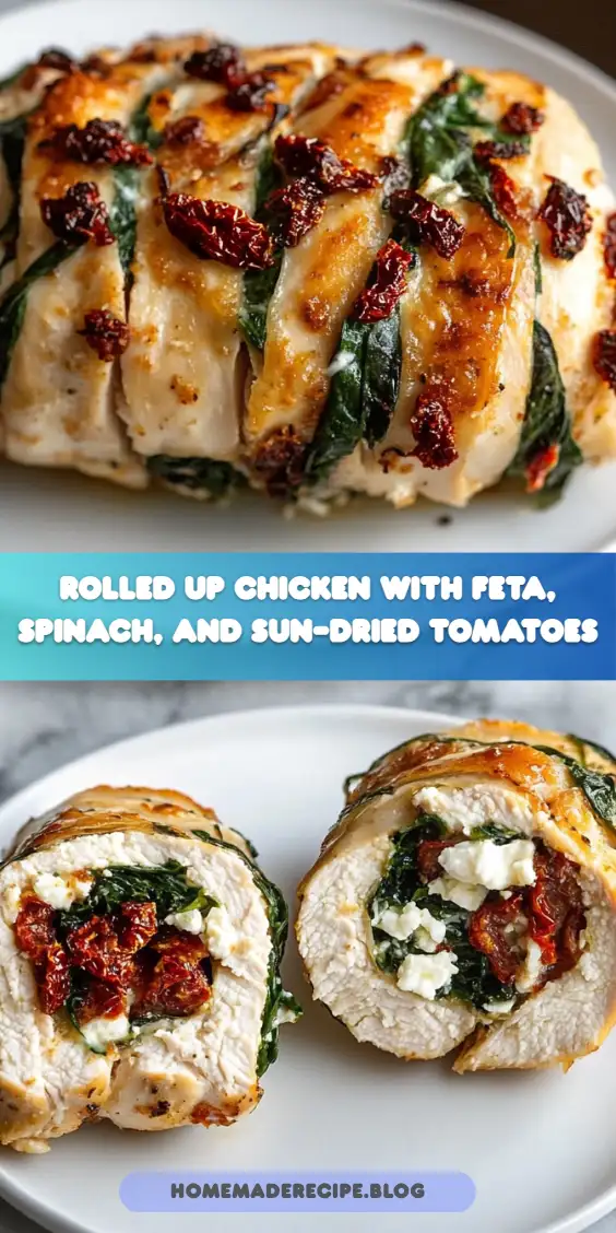 Rolled Up Chicken with Feta, Spinach, and Sun-Dried Tomatoes