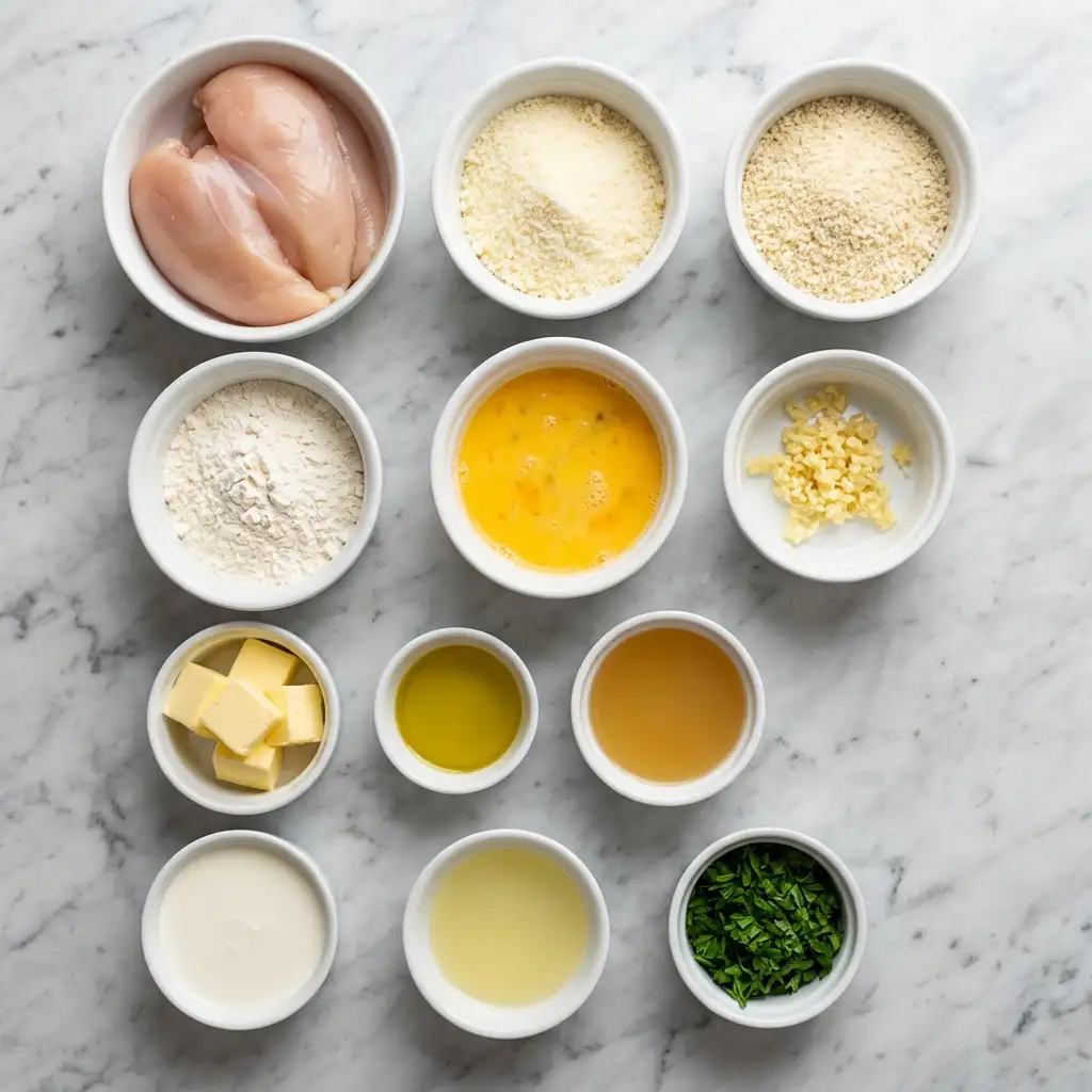 Ingredients for Crispy Parmesan Chicken with a Rich Garlic Sauce