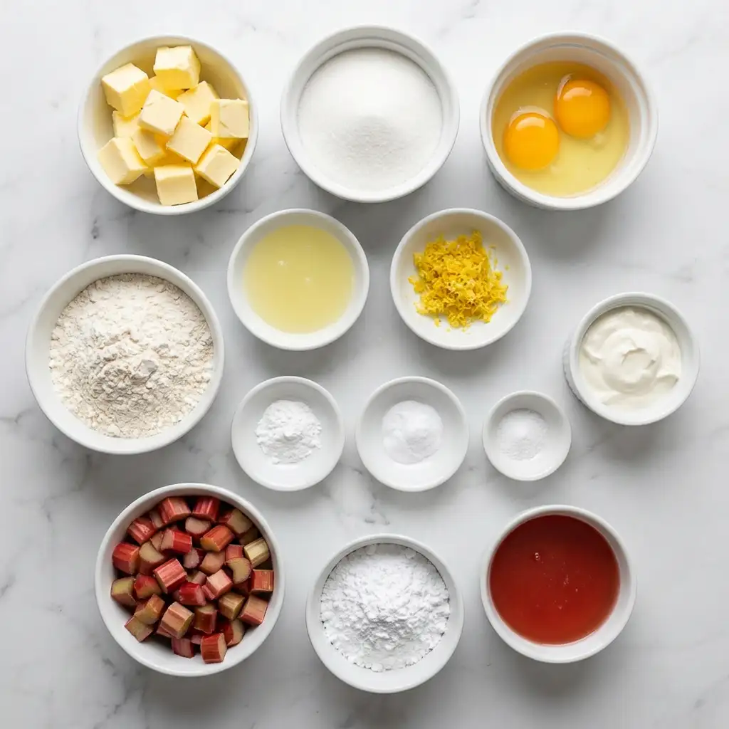 Ingredients for Lemon Rhubarb Loaf with Glaze