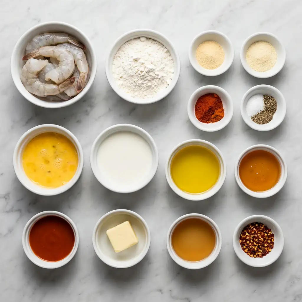 Ingredients for Hot Honey Fried Shrimp