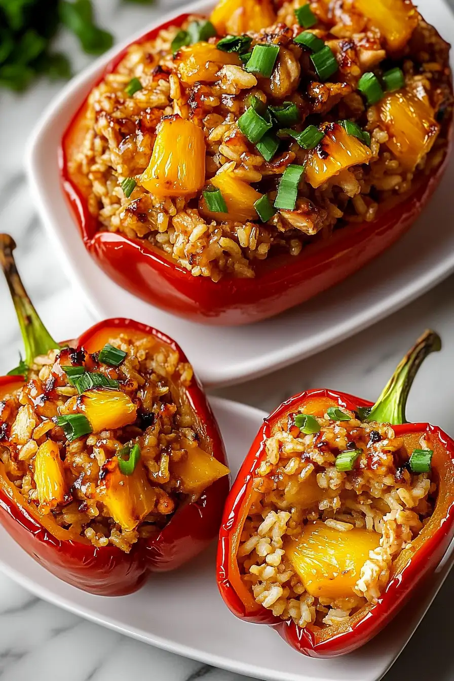 Teriyaki Pineapple Chicken & Rice Stuffed Peppers