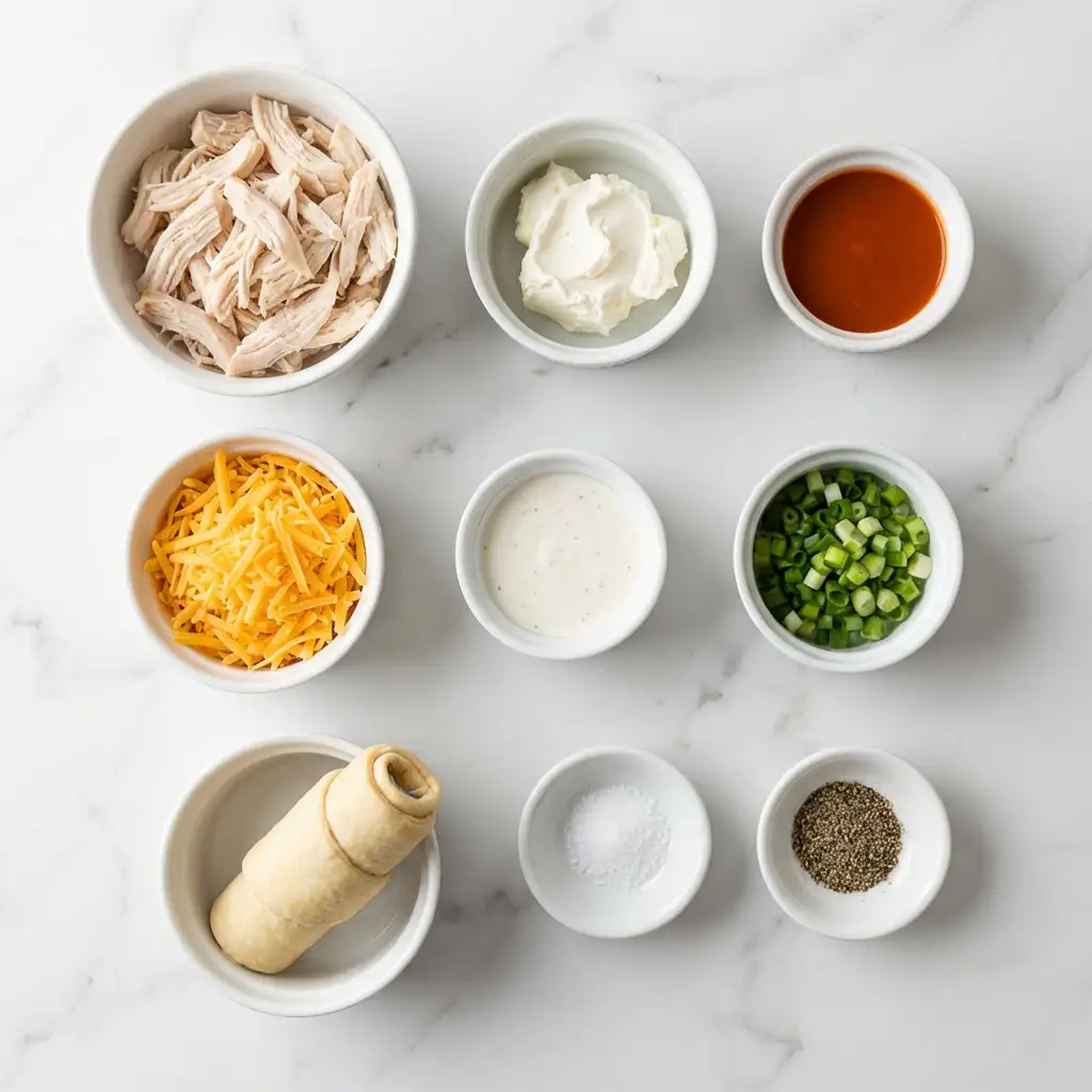 Ingredients for Cheesy Buffalo Ranch Chicken Bombs