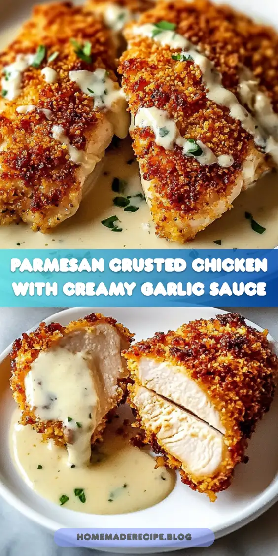 Parmesan Crusted Chicken with Creamy Garlic Sauce