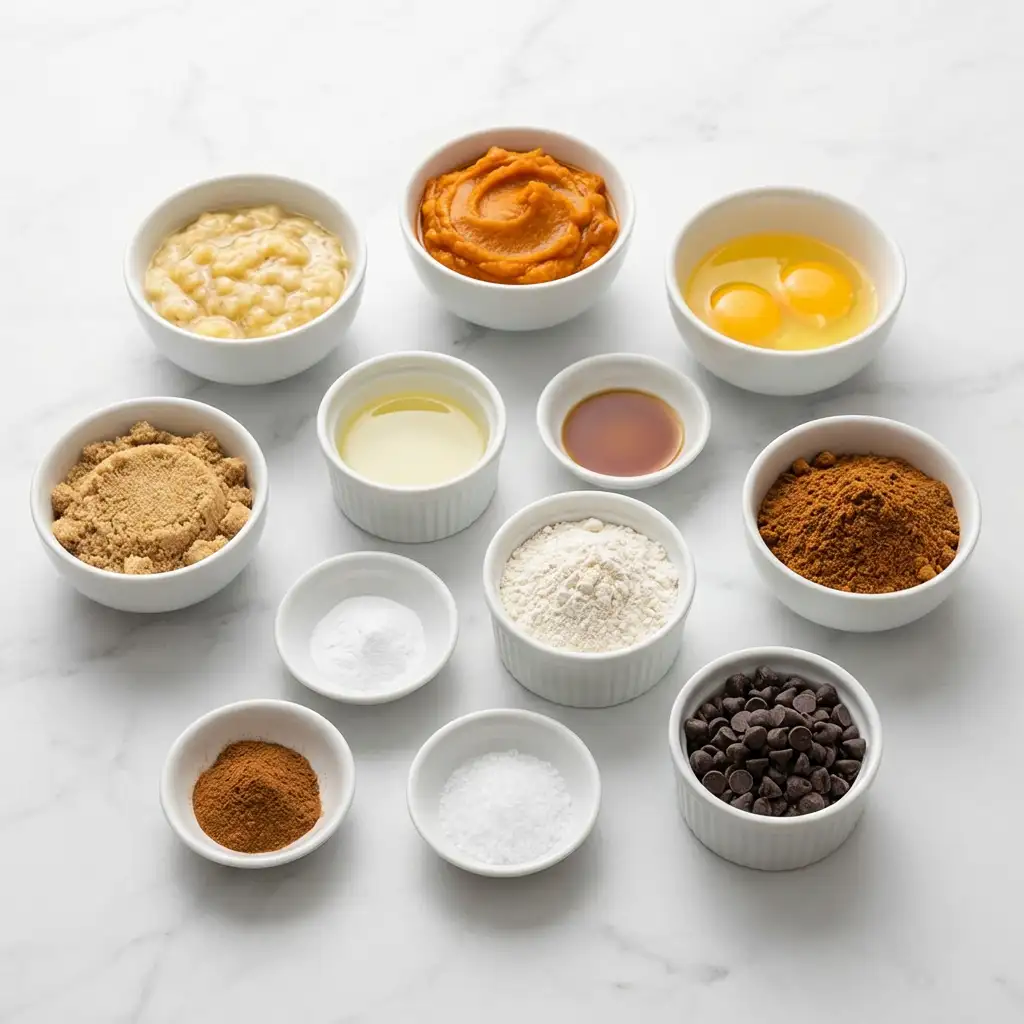 Ingredients for Banana Chocolate Chip Pumpkin Bread