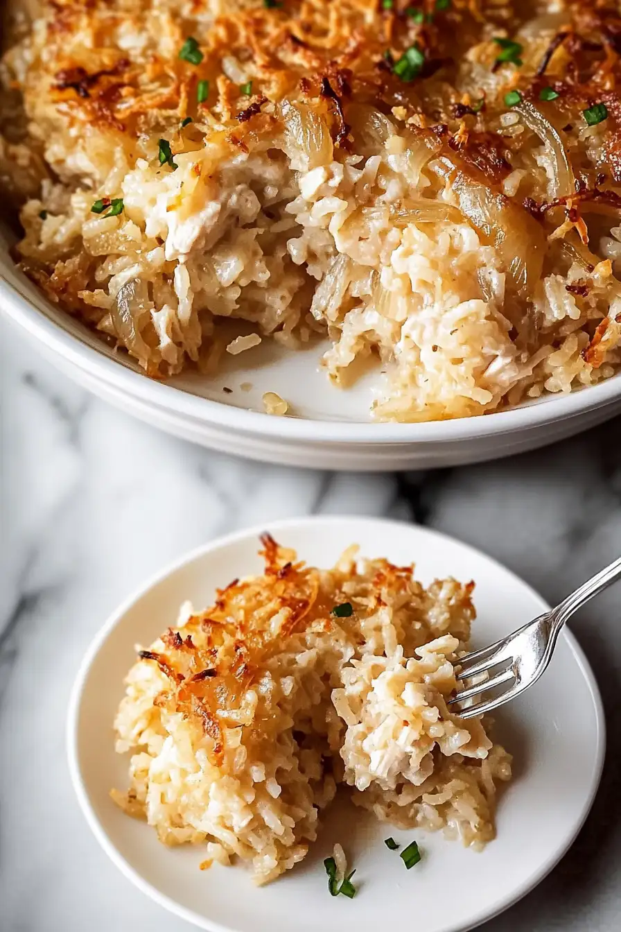 Cozy French Onion Chicken Rice Bake