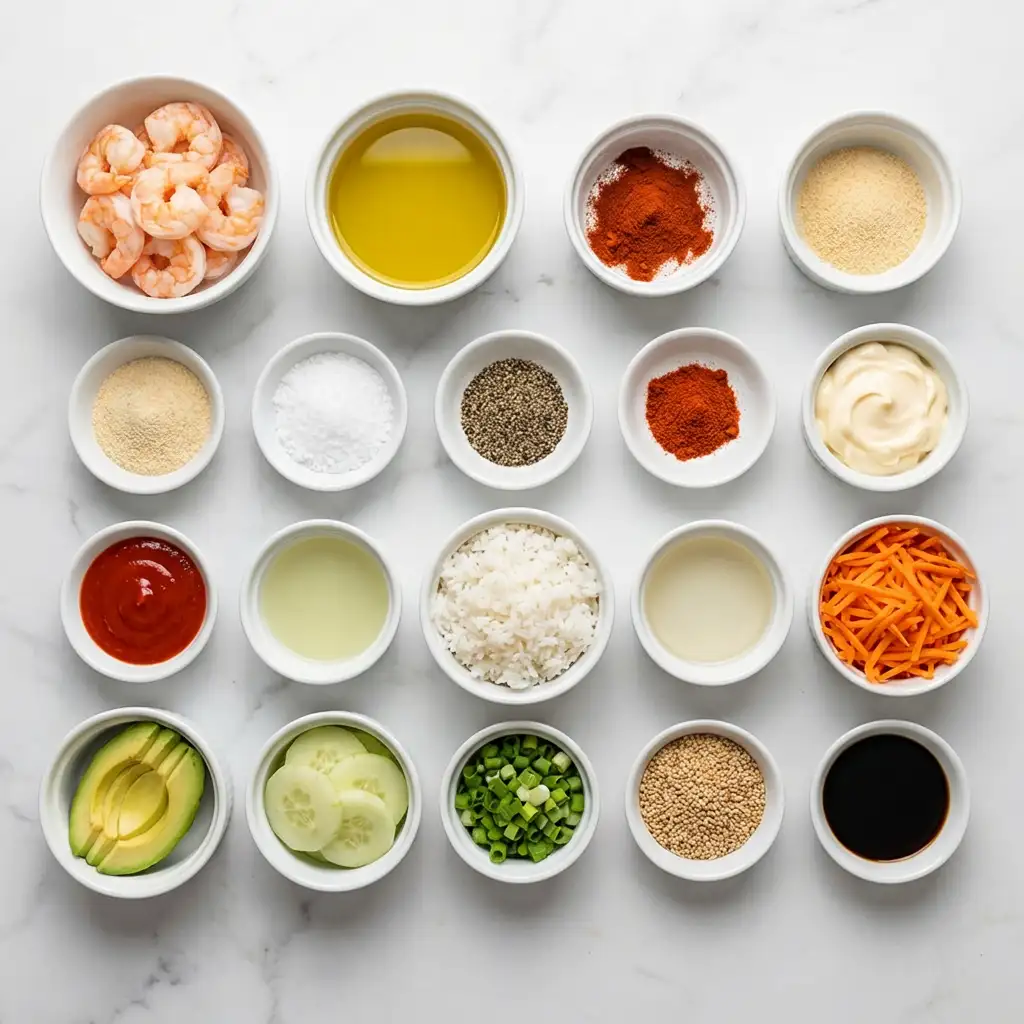 Ingredients for Shrimp Rice Bowls with Spicy Mayo