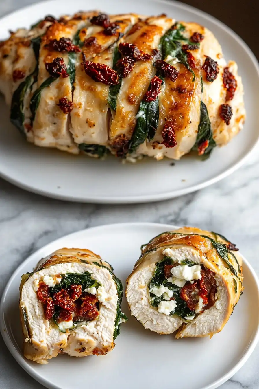 Rolled Up Chicken with Feta, Spinach, and Sun-Dried Tomatoes