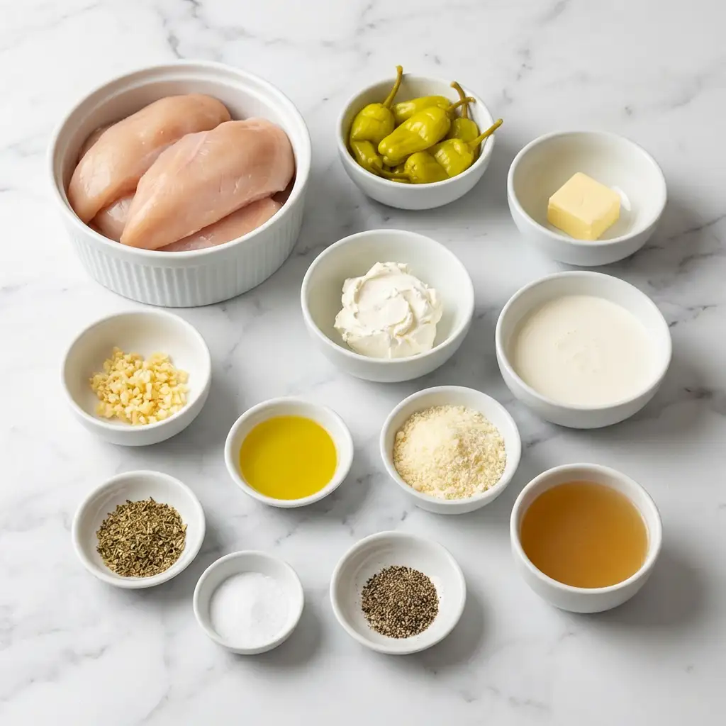 Ingredients for Creamy Pepperoncini Chicken Skillet