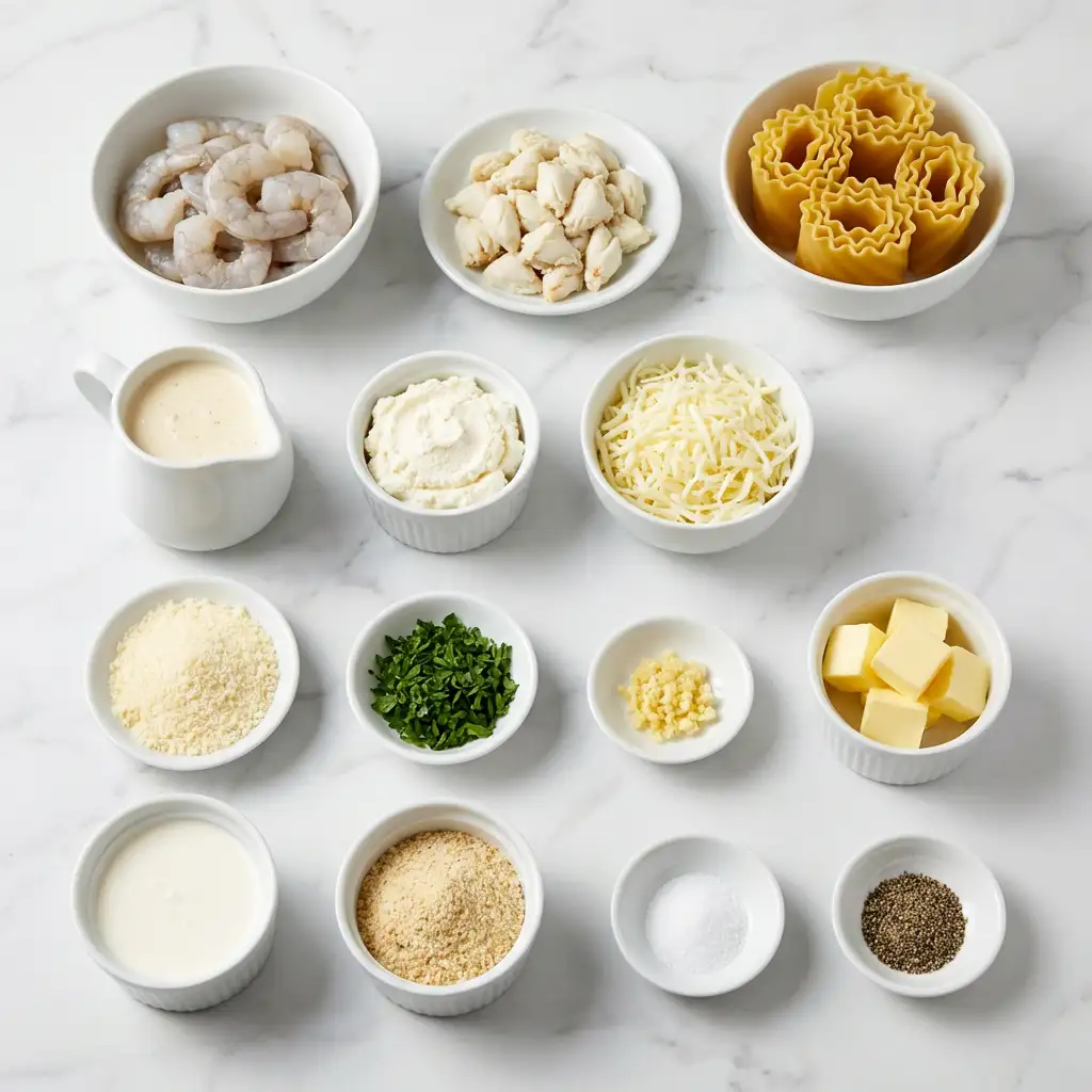 Ingredients for Shrimp & Crab Alfredo Lasagna Roll-Ups