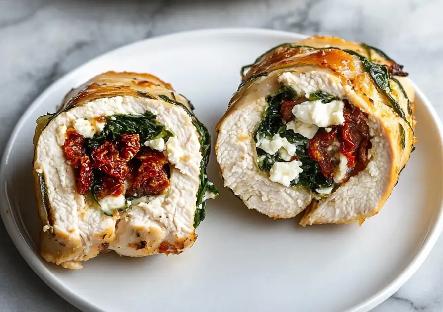 Rolled Up Chicken with Feta, Spinach, and Sun-Dried Tomatoes