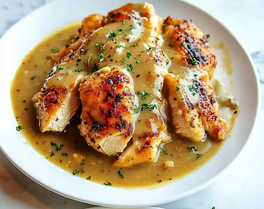 Chicken and Garlic Gravy with Cheesy Mashed Potatoes