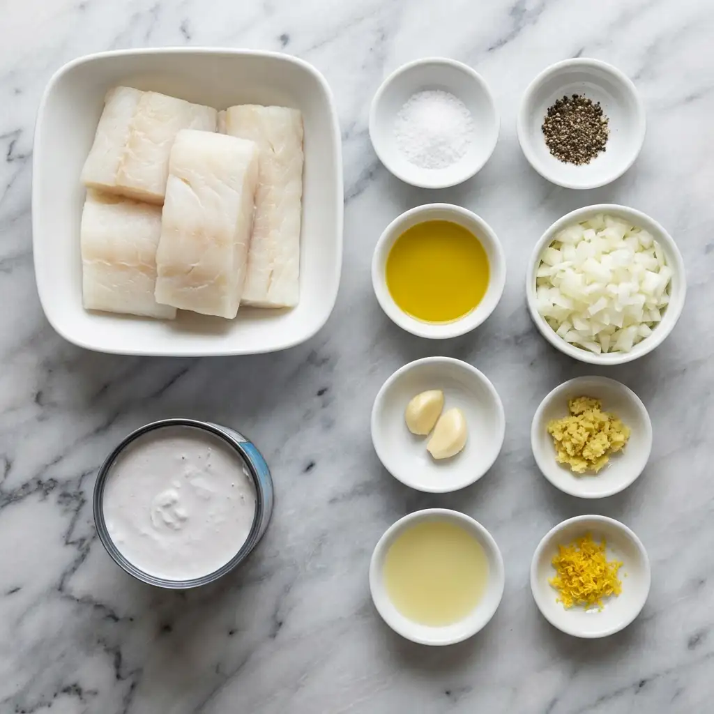 Ingredients for Baked Cod in Coconut Lemon Cream Sauce