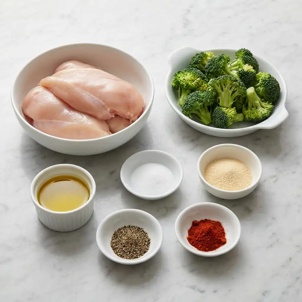Ingredients for Air Fryer Chicken Bites and Broccoli