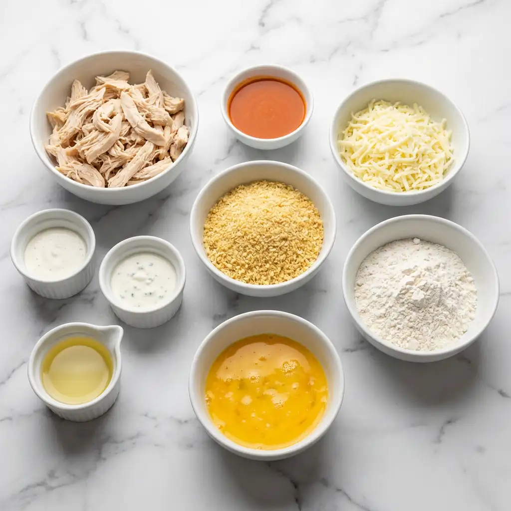 Ingredients for Buffalo Chicken Mozzarella Sticks