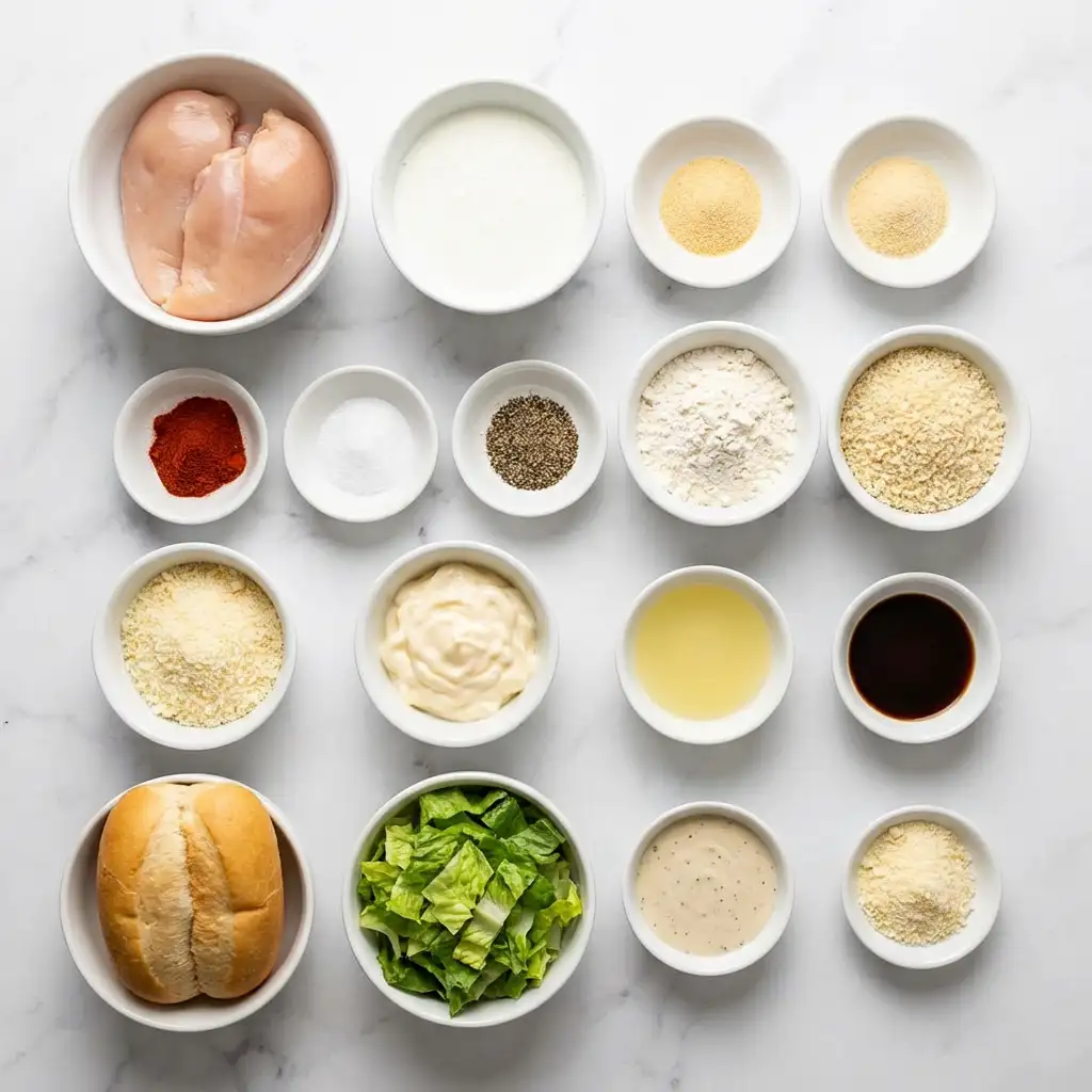 Ingredients for Crispy Chicken Caesar Sandwich