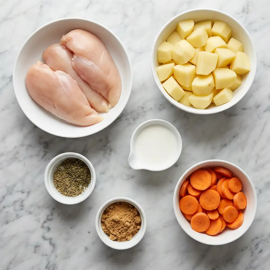 Ingredients for Herb Chicken with Mashed Potatoes & Glazed Carrots