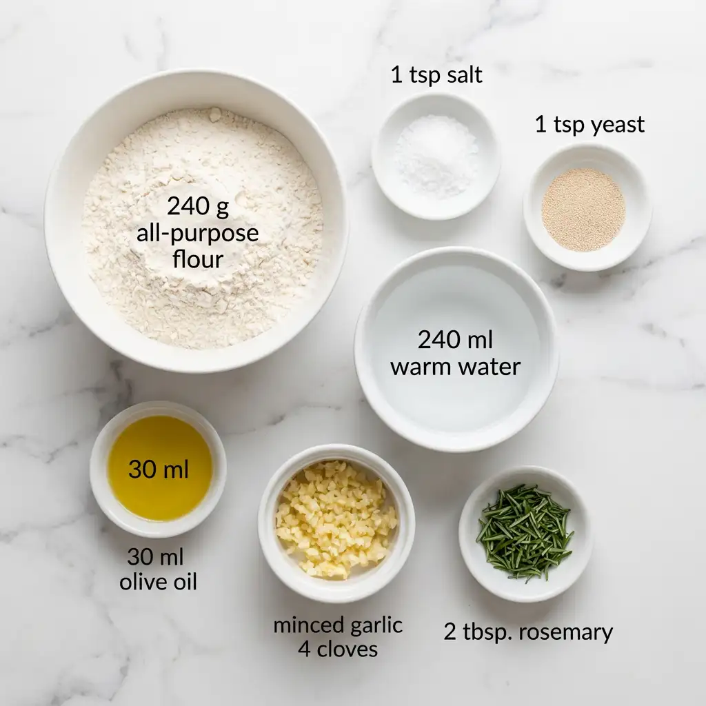 Ingredients for Rustic Garlic Rosemary Skillet Bread