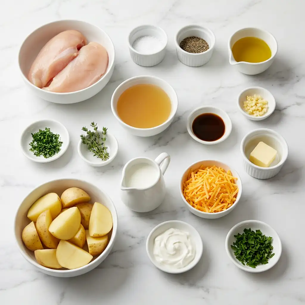 Ingredients for Chicken and Garlic Gravy with Cheesy Mashed Potatoes