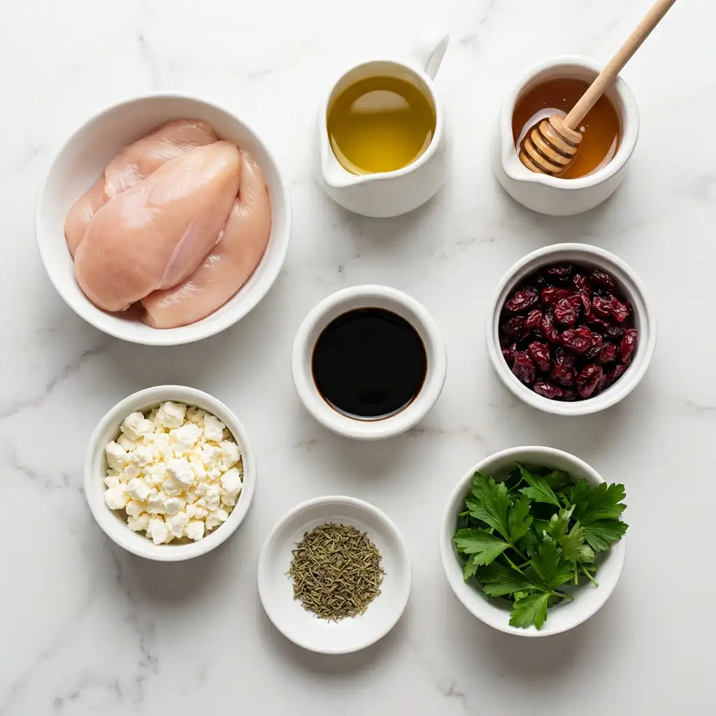 Ingredients for Honey Cranberry Chicken Bake with Feta Cheese