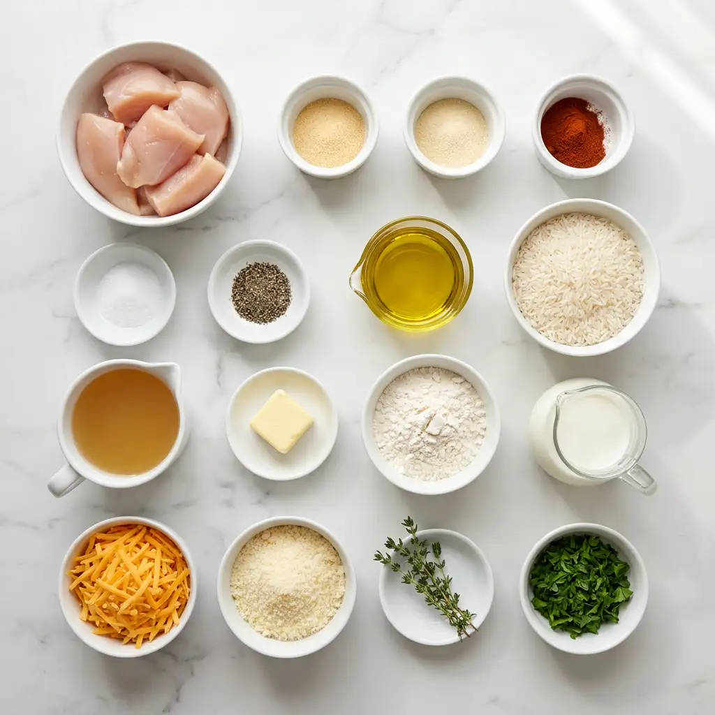Ingredients for Creamy Smothered Chicken and Rice