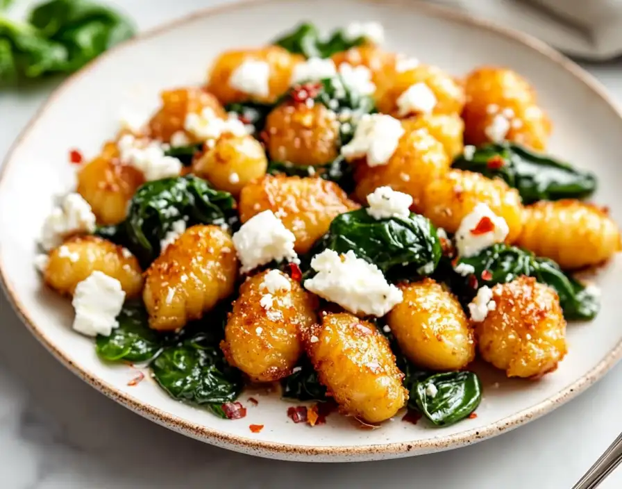Crispy Gnocchi With Spinach And Feta