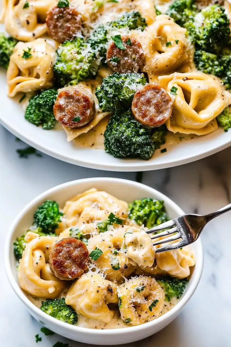 Creamy Garlic Parmesan Tortellini with Sausage and Broccoli