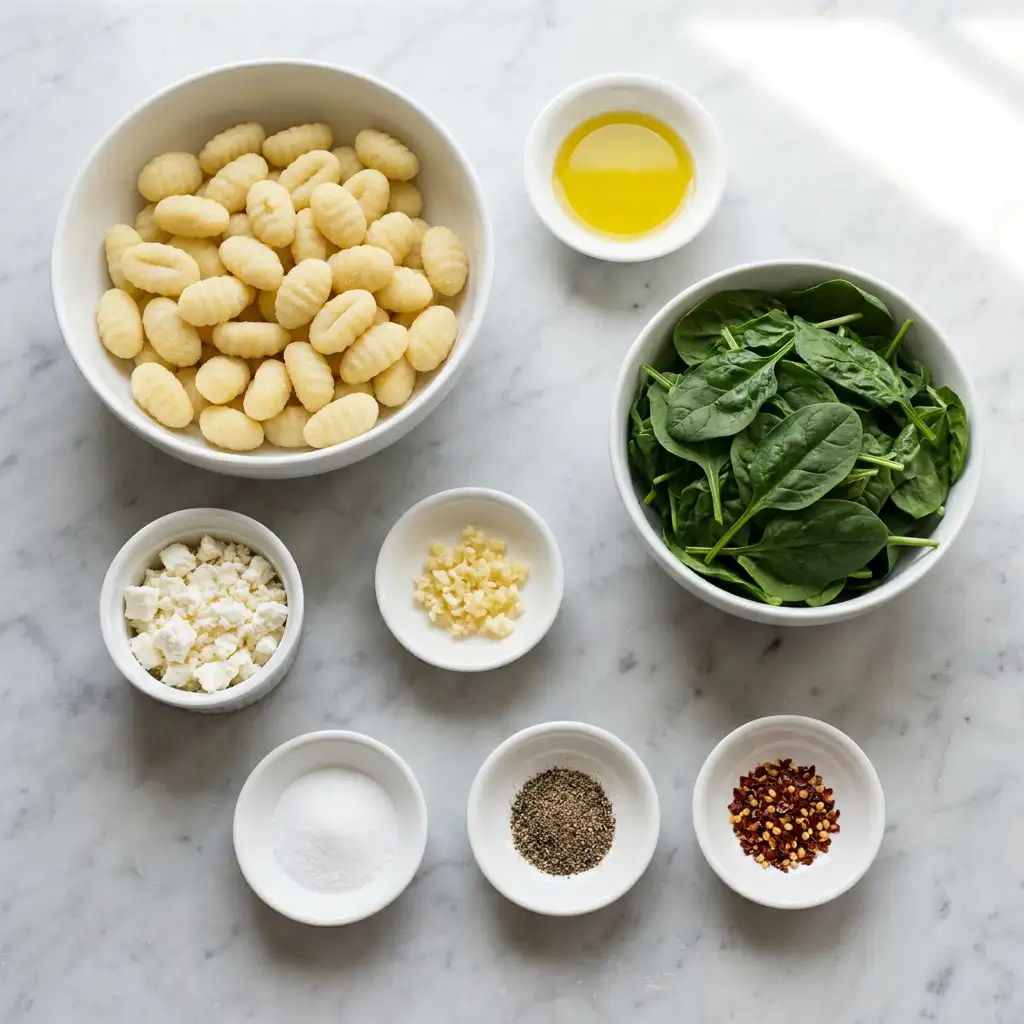 Ingredients for Crispy Gnocchi With Spinach And Feta
