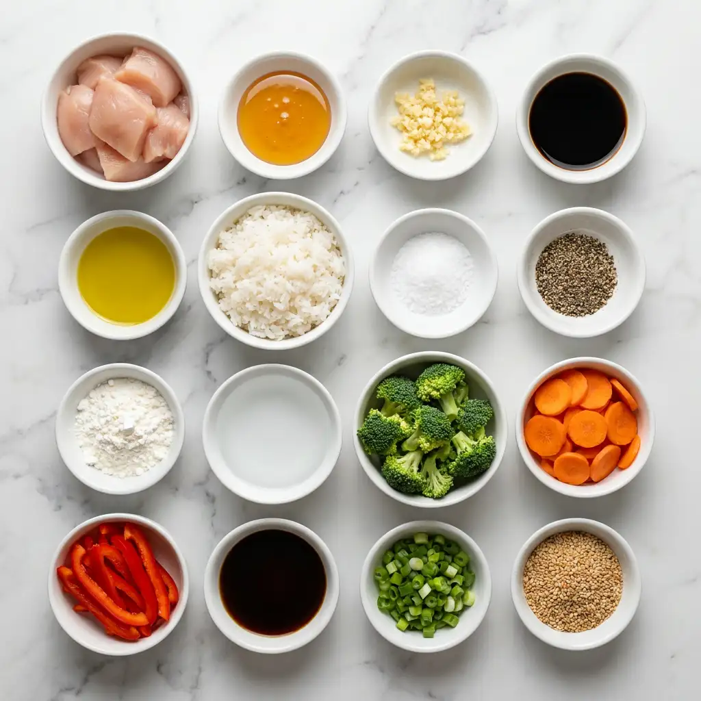 Ingredients for Honey Garlic Chicken Rice Bowls