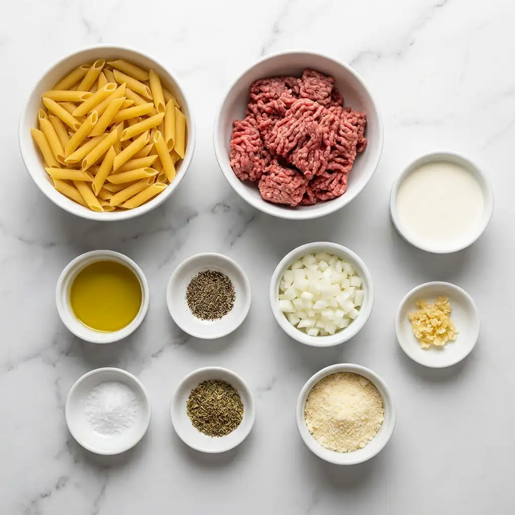 Ingredients for Creamy Beef Pasta
