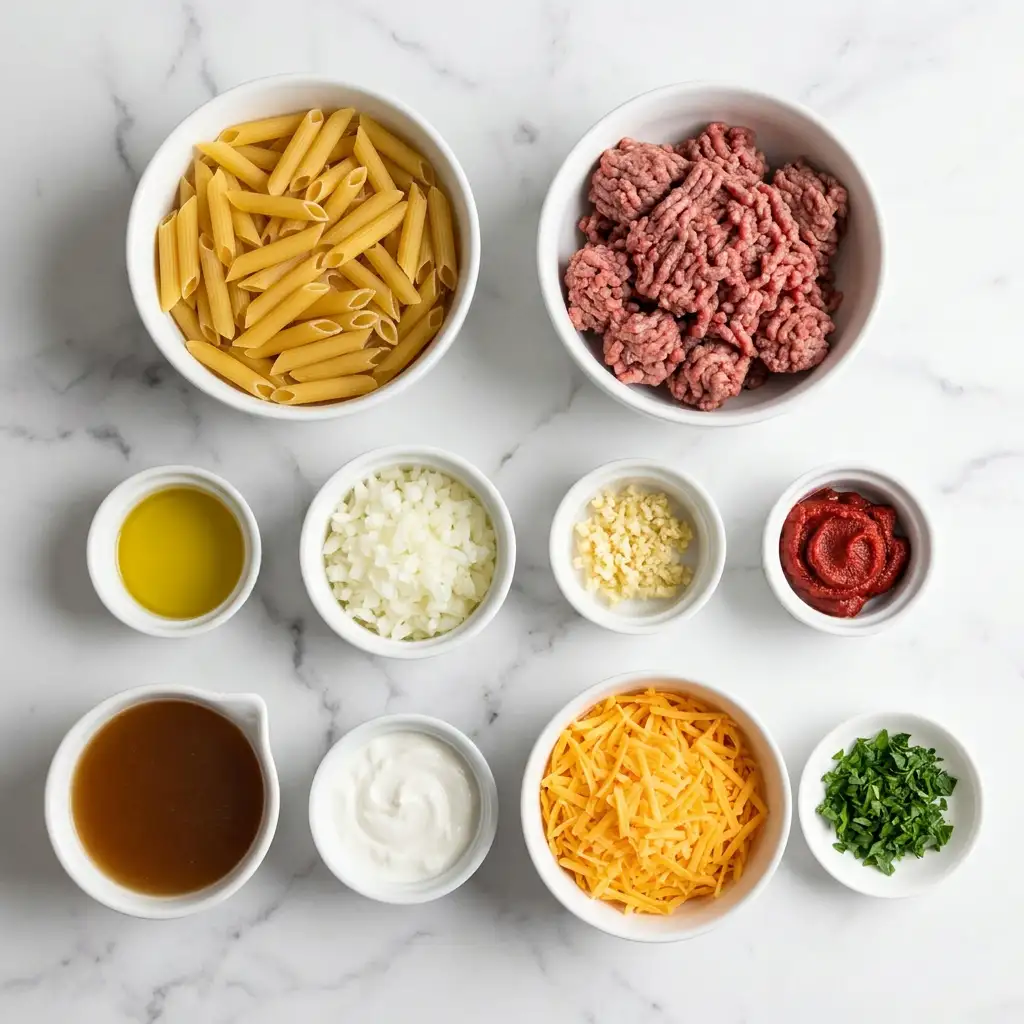 Ingredients for Creamy High Protein Beef Pasta