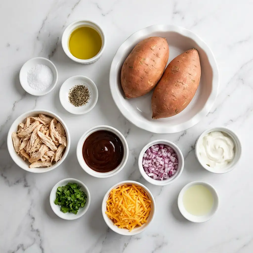 Ingredients for BBQ Chicken Stuffed Sweet Potatoes